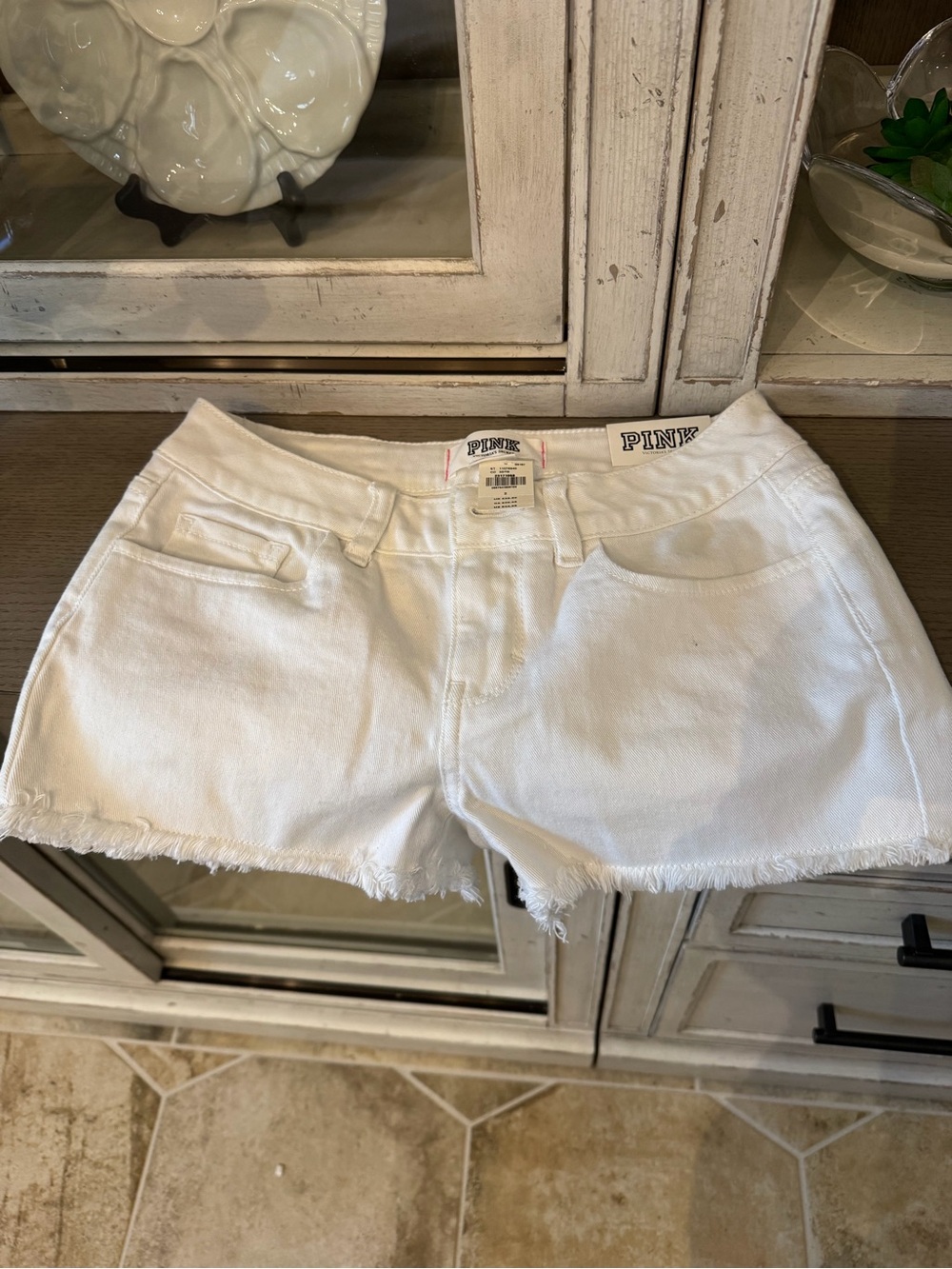 Victoria's Secret PINK White Frayed Hem Denim Shorts